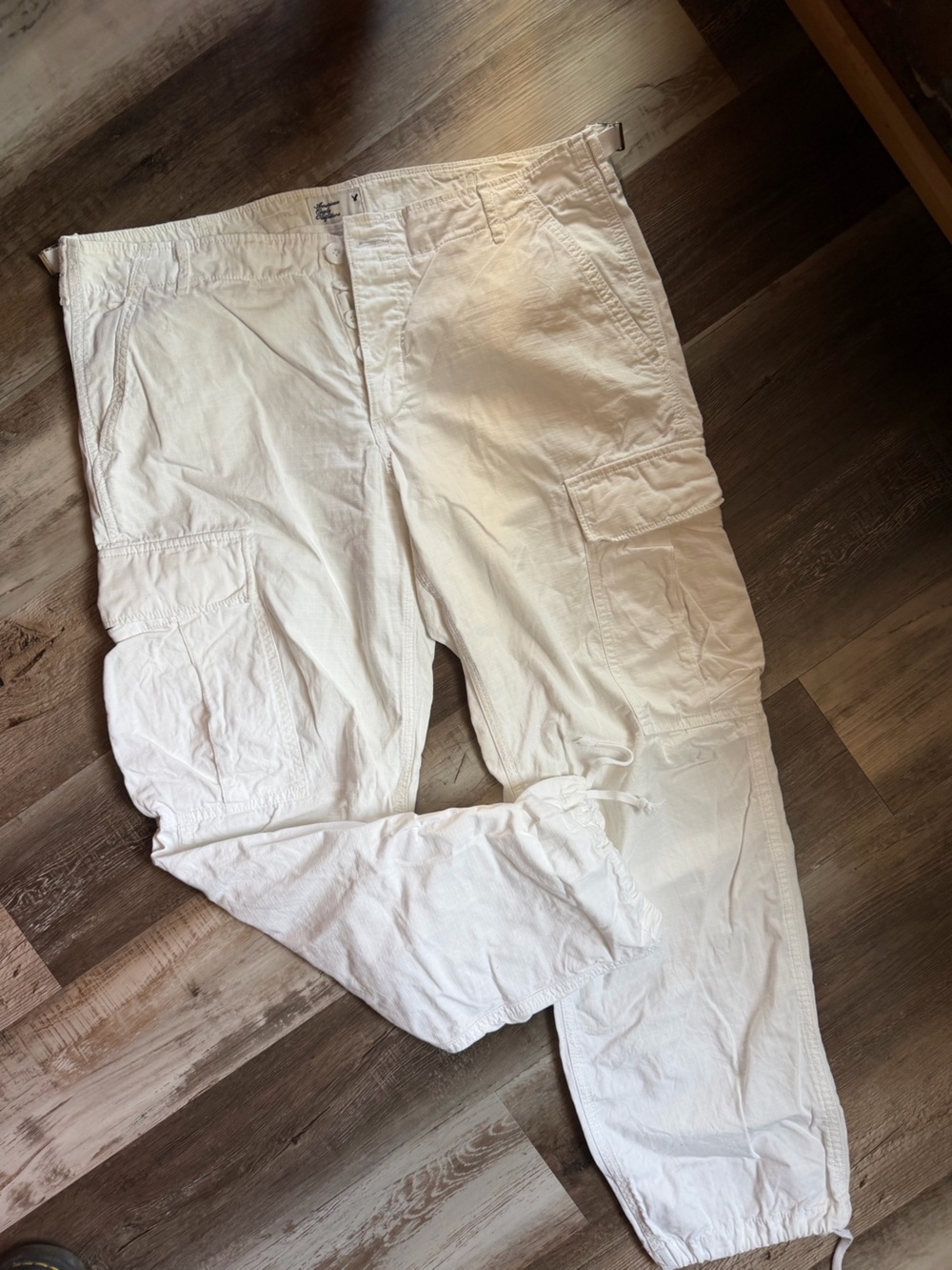 White Cotton Cargo Pants, Lightweight Casual Style, AEO, Large